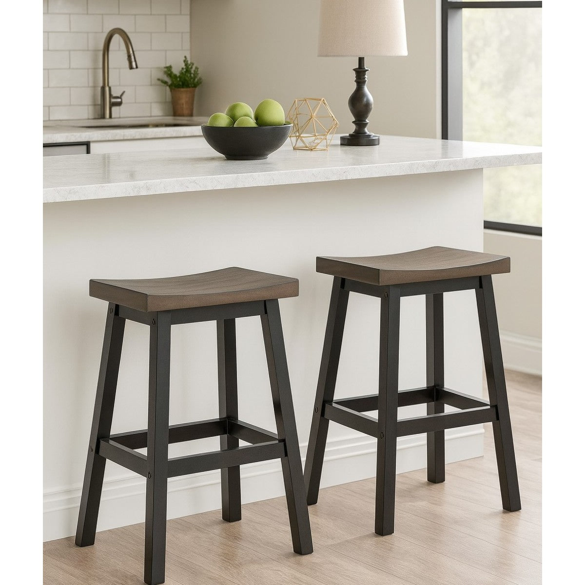 Counter Stool, Set Of 2 - Oak/Dark Grey